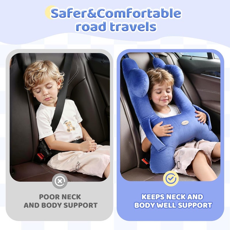 FLORICH Kids Travel Pillow, Car Sleeping Travel Pillow for Kids, Washable H-Shaped Pillow for Adults and Children to Support Head and Body for Road Trips Pillow for Car (Blue) - Image 2